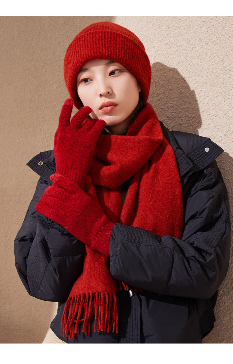 Hengyuanxiang 3-Piece Set Wool Scarf Women's Gloves Hat Christmas Birthday Gift for Girls Gift Box Set 1