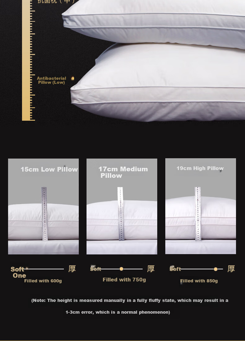 FUANNA Home Textile Pillow Core, Pure Cotton Fabric, Antibacterial Pillow, Adult Soft Pillow, Hotel Pillow, Fiber Pillow, Low Pillow, 70*45cm 7