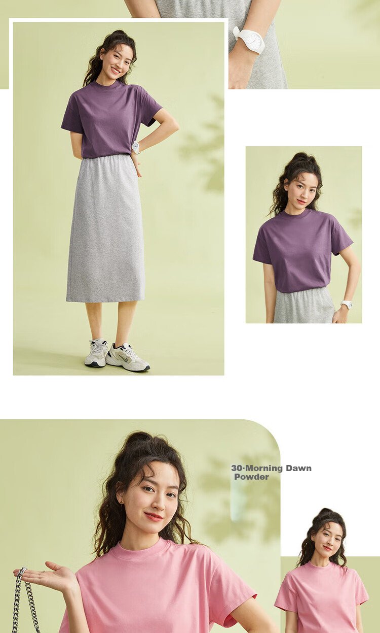 Giordano Women's T-Shirt, Pure Cotton, Skin-Friendly, Elegant Blouse, Comfortable Loose-Fitting Turtleneck Top, Short Sleeve, 05322396 17