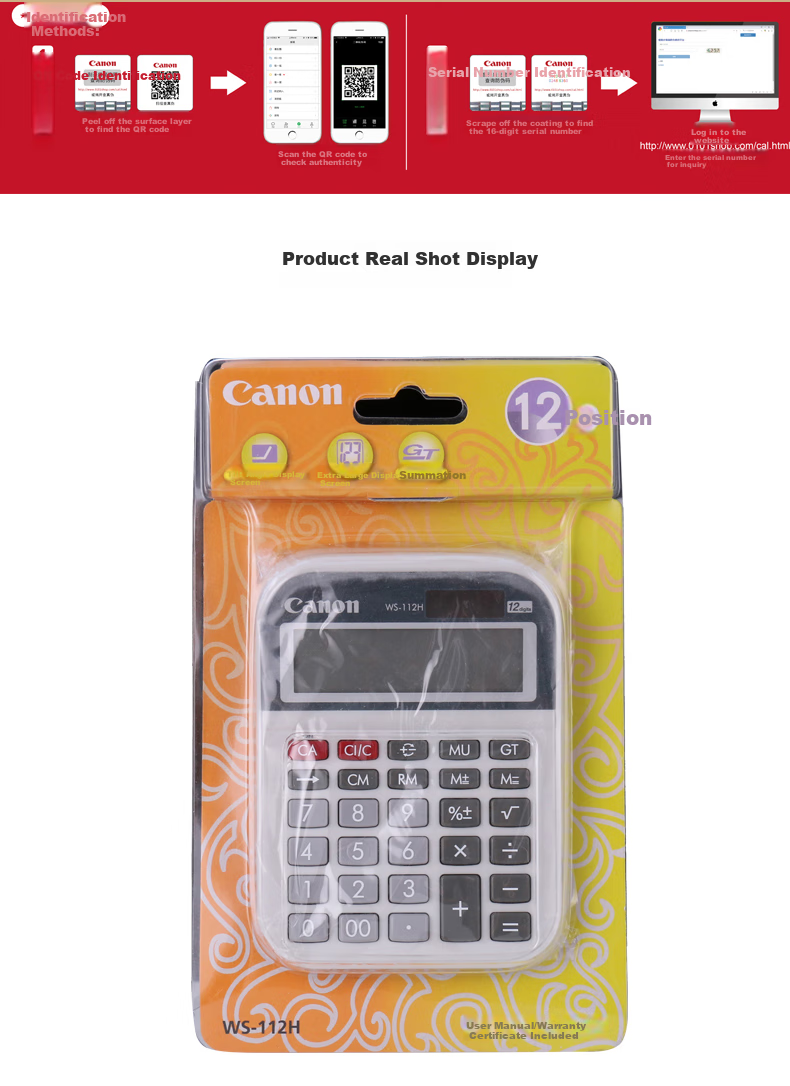 Canon WS-2212H Desktop Solar-Powered Wide-Screen Financial Business Calculator for Office, Large Size, Quick Calculation, Bank Multi-Function 12-Digit Dual Power Calculator 9