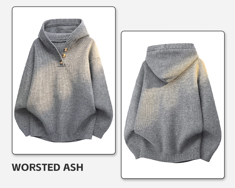 Homlean Japanese Style Casual Knit Sweater Men Autumn Winter Comfortable Hooded Pullover Simple Versatile Sweatshirt HS20 Fine Wool Gray M 7