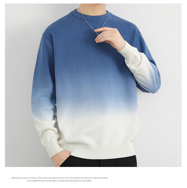 JEEP Men's Winter Gradient Crew Neck Sweater Loose Knitwear Blue XL 1
