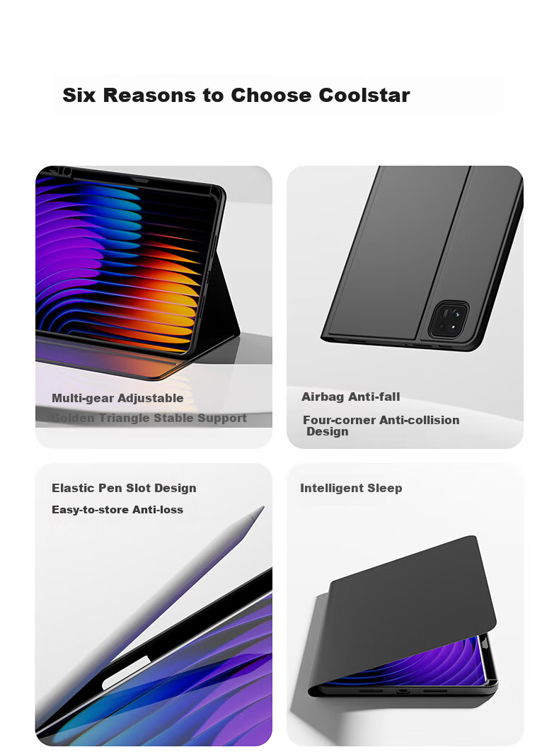 COOLSTART Protective Case for Xiaomi Pad 7sPro/9Pro, 12.5-Inch Pad Tablet with Pencil Holder, Smart Sleep/Wake Function, Three-Level Adjustment, Full Protection And Shockproof, Black 3