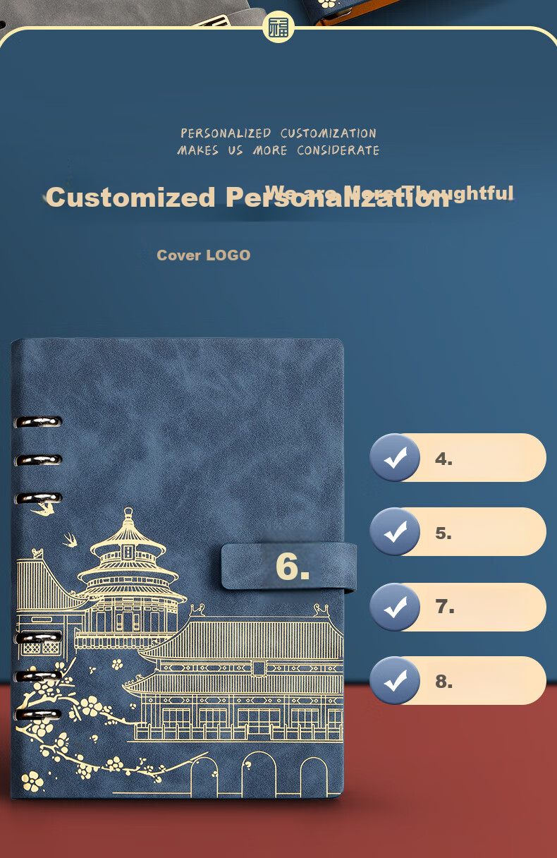 Baijinliren National Trend Loose-Leaf Notebook A5, Thick High-Quality Palace Style Chinese-Inspired Leather Cover Meeting Record Book Stationery Business Office Journal Customizable Red 2