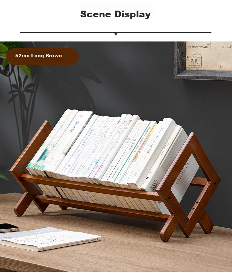 Laozhujiang Desktop Bookshelf, Simple Desk Organizer, Basic Bookcase, Student Storage Rack, Natural Color, 52cm Long 8