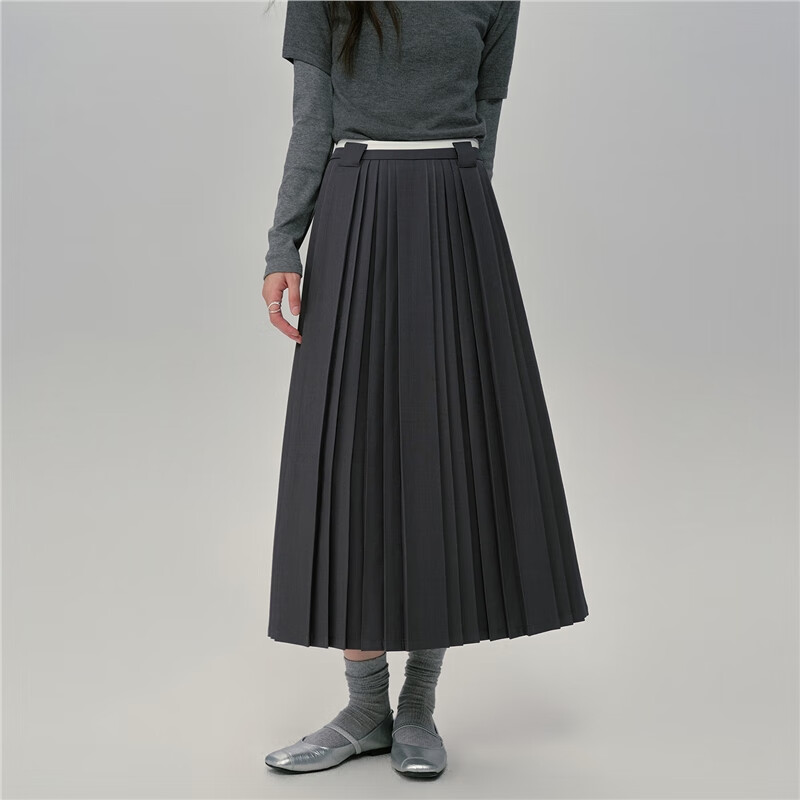 Giordano [Lu Zhengyi Star Edition] Women's New Colorblock Waist A-Line Skirt Gray Pleated Skirt 18465824
