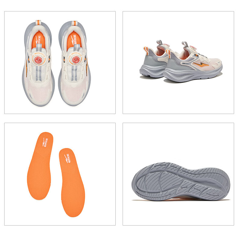 ERKE Kids Unisex Sports Shoes Children's Dial Buckle Mesh Running Shoes Microcrystalline White/Moonstone Gray Size 34 31