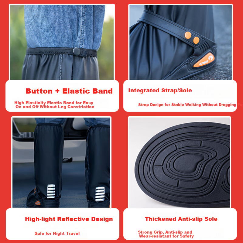 Zhaoshen Rain Shoe Covers, Thickened Waterproof Shoe Covers, Rainproof Shoe Covers, Thickened Non-Slip Wear-Resistant Adult Portable Foldable High-Top Boot Covers, Black M Size (38-39 Size) [Shipped from Beijing Warehouse]