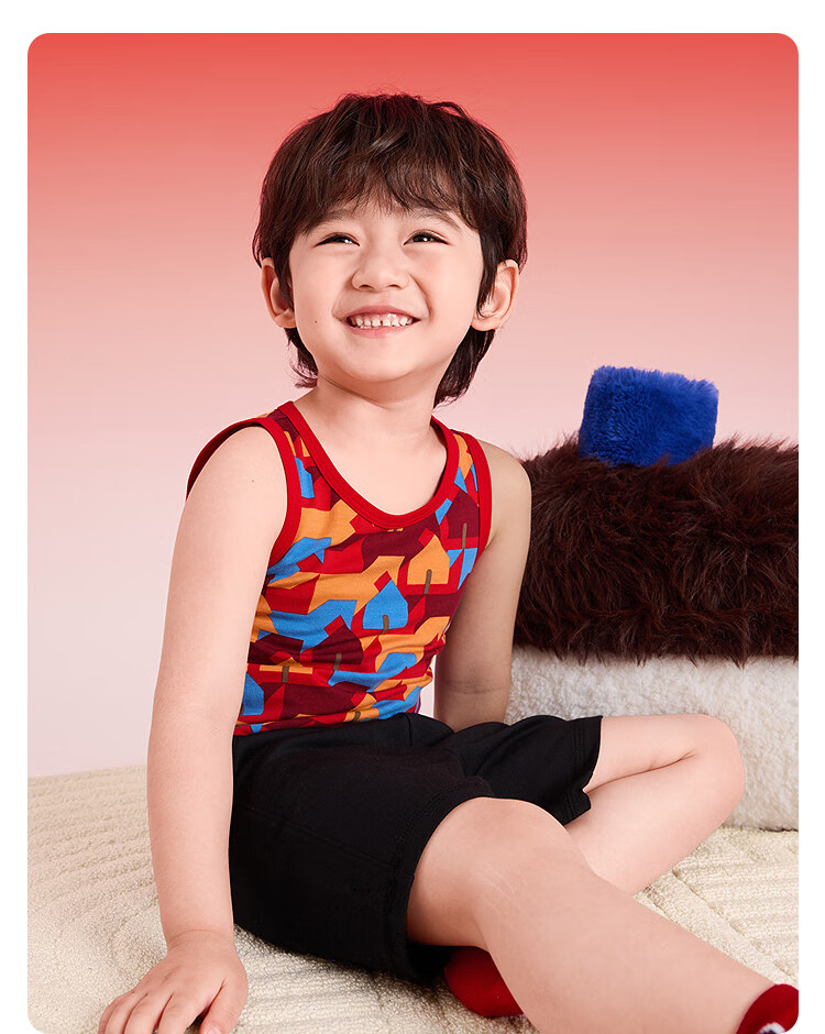 Balabala Kids Children's Underwear Boys 2026 New Spring Autumn Two-Piece Red Base Vest Skin-Friendly Comfortable New Year Season 5