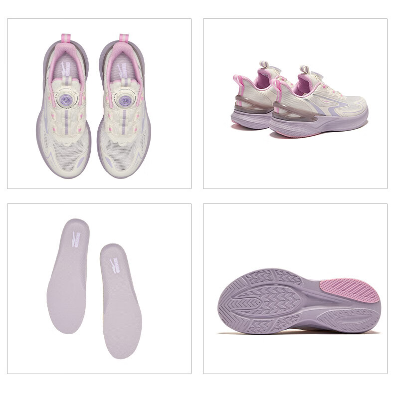 ERKE Kids Unisex Youth Sports Shoes Children's Cushioning Running Shoes Microcrystalline White/Galaxy Purple Size 34 36