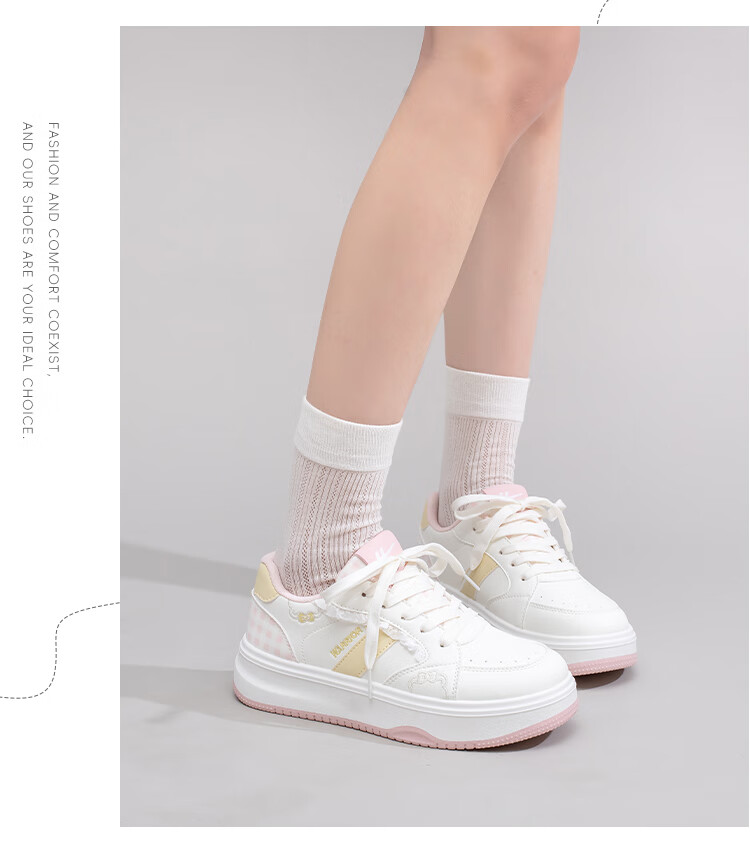 Warrior Women's Autumn Winter Thick Sole White Sneakers Sweet Versatile Casual Sports Shoes Beige Pink Size 38 7