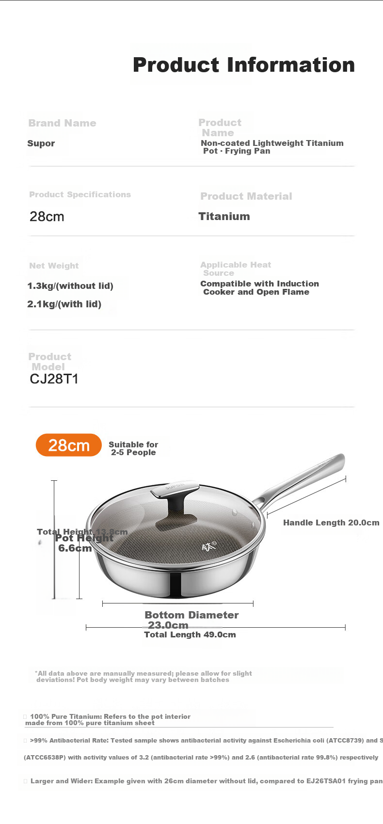 SUPOR (SUPOR) Titanium Wok, Non-Coated Non-Stick Pan, 26cm Steak Frying Pan, Compatible with Induction And Gas Stoves, Cooking Pan CJ26T1 11