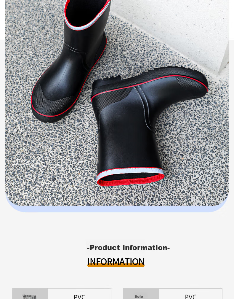 Lanoudun Rain Boots for Men, Tall Waterproof Shoes, Outdoor Non-Slip Rubber Shoes, Wear-Resistant Rain Boots, Overshoes YX1010 Size 42 5