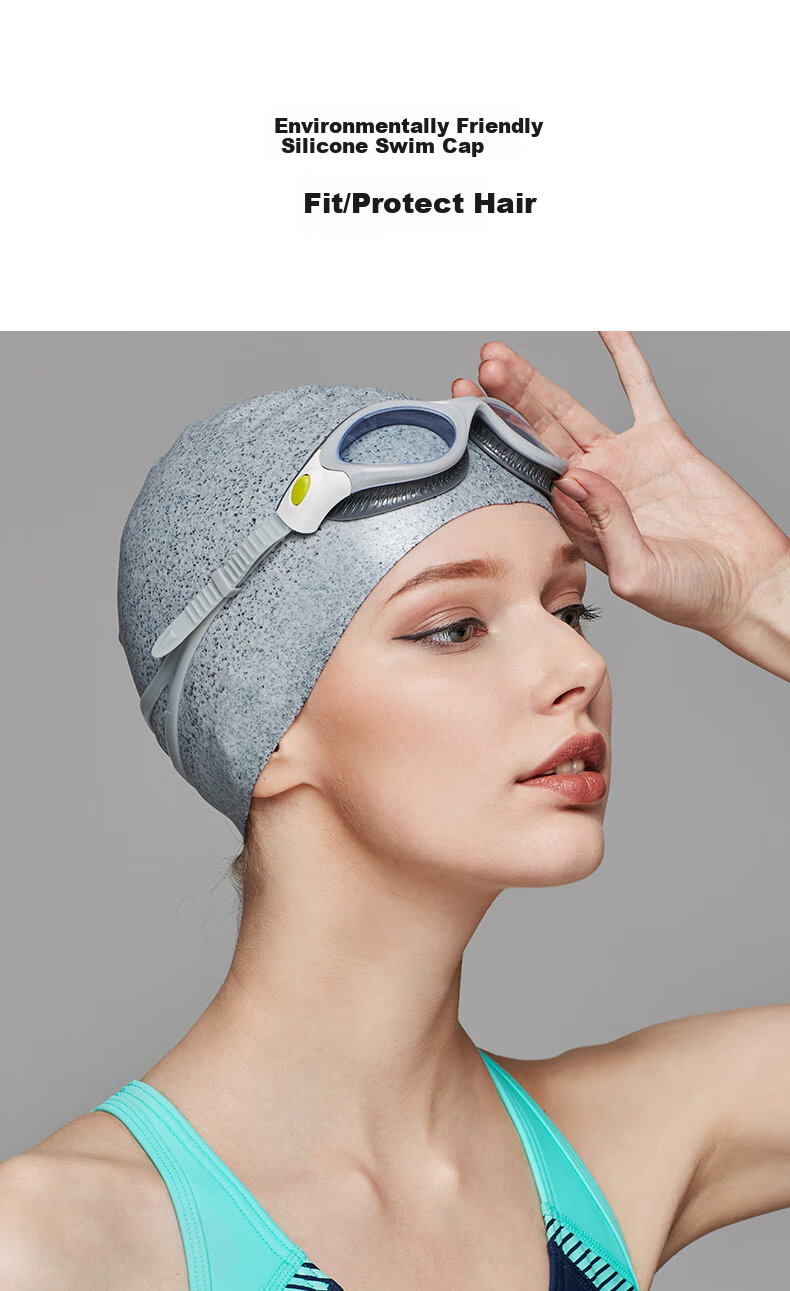 Speedo Comfortable Hair Protection Silicone Swim Cap for Women, Eco-Friendly Soft Fit, Gray-Gree 1