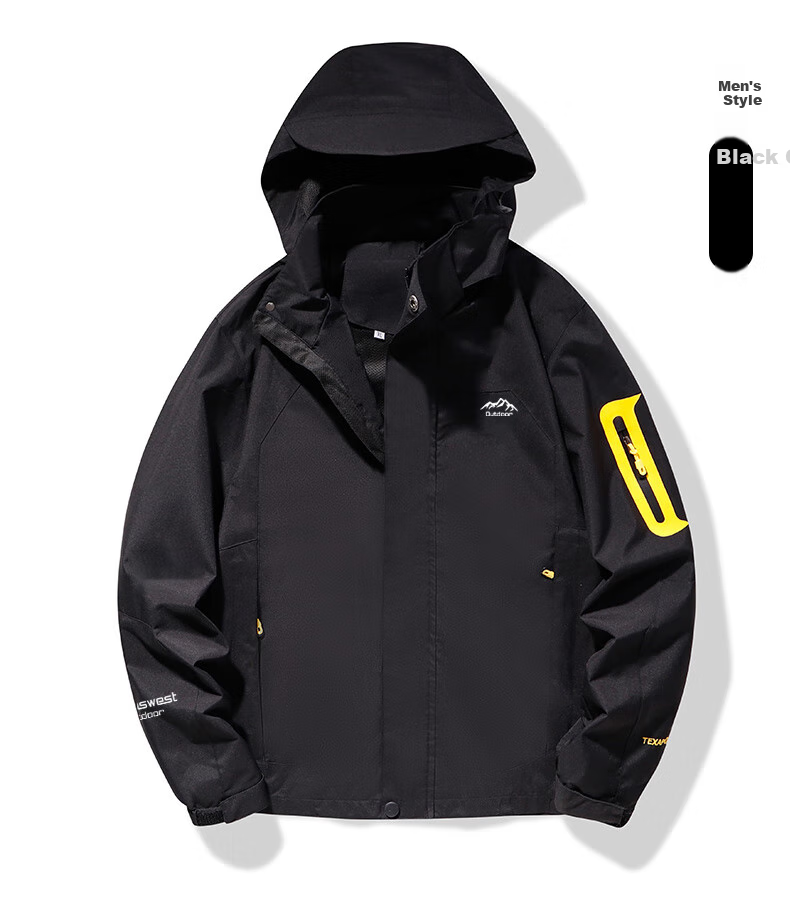 JEANSWEST OUTDOOR Windbreaker Spring And Autumn Jacket Outdoor Trendy Hooded Mountaineering Waterproof Couple Style Black 4XL 2
