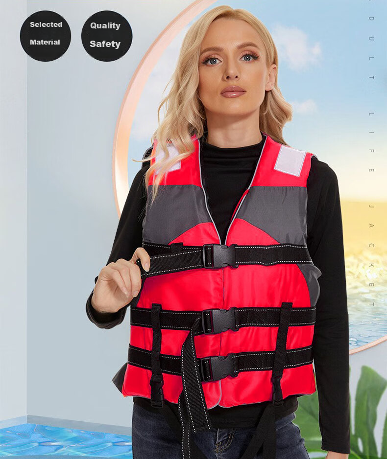 ASORAIN Red Safety Buckle Adult Life Jacket Swimwear with Whistle for Outdoor Flood Prevention, Emergency Rescue And Rafting 2