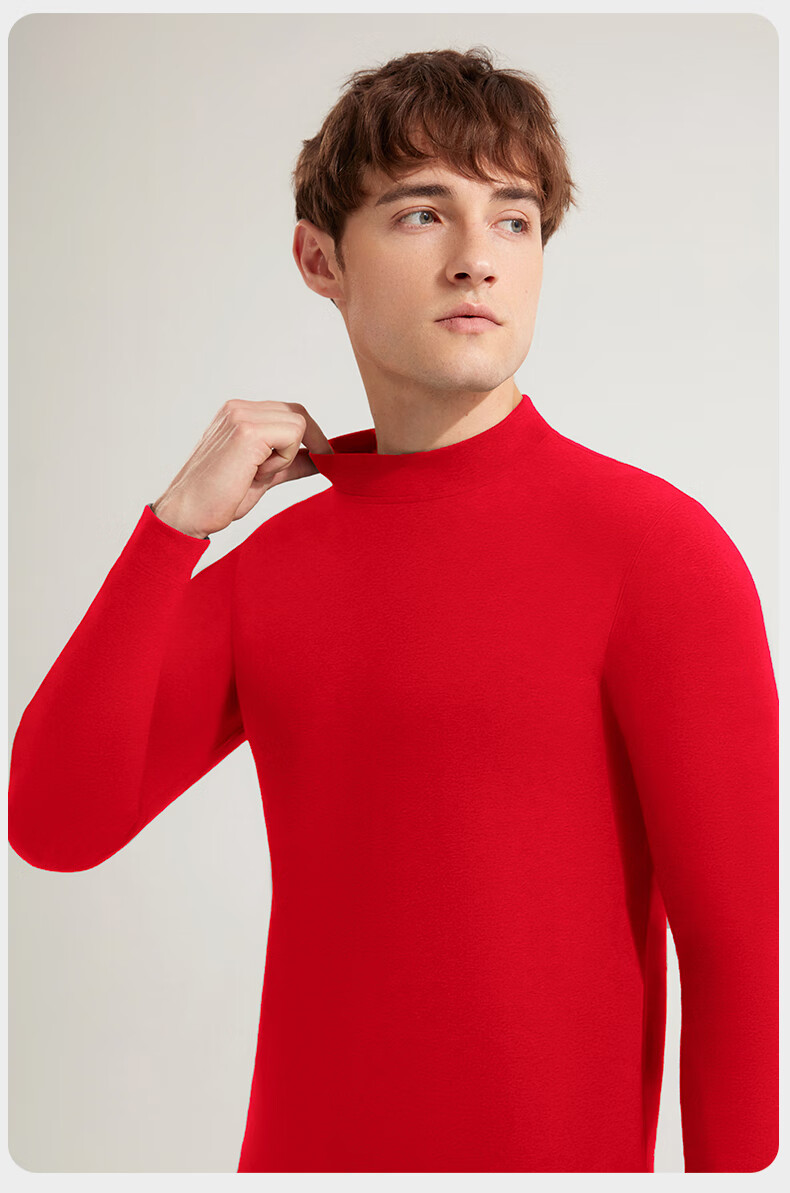 Carsonlan Qi Ji Red Thermal Underwear Set for Women, Pure Cotton Half Turtleneck Autumn Top and Bottom, Bright Red Year of the Horse Edition 28