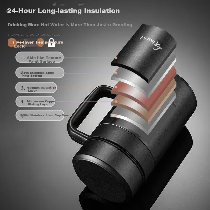 Jieanxi Insulated Mug for Men, Large Capacity, Tea Infuser, Stainless Steel Office Water Bottle, Business Cup with Handle, Tea Steeping Cup
