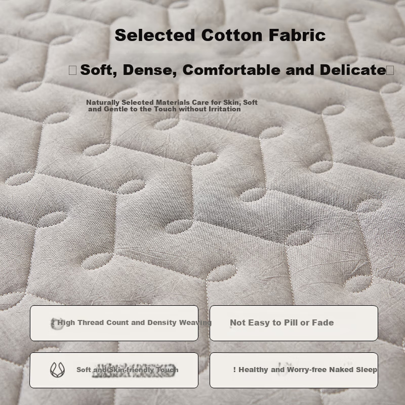 Wuyinliangpin Pure Cotton Quilted Fitted Sheet Single Piece, 100% Cotton Bed Cover for 1.8-Meter Bed, Double Bed Protective Cover for Home Use, 1.8x2 Meters