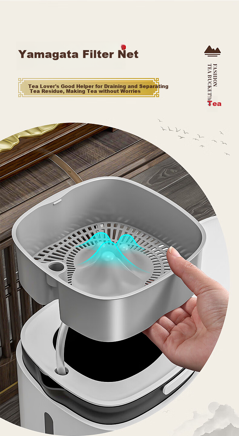 Jiabangshou Tea Water Bucket, Wastewater Bucket, Tea Residue Bucket, 11.7L Filtered Tea Drainage, Kitchen Garbage Bin with Lid, Dry And Wet Separation Bucket 5