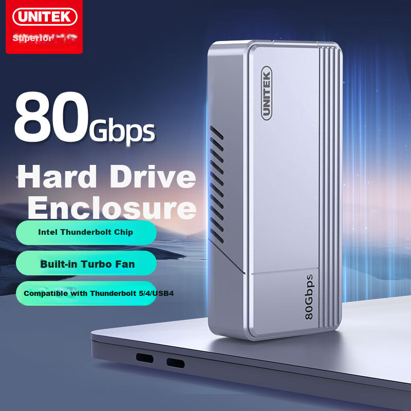 UNITEK 80Gbps Hard Drive Enclosure, Biji 5 SSD Enclosure, Compatible with Thunderbolt 4/3/USB4, M.2 External Hard Drive Reader Box, Suitable for Apple Mac Mini M4 Expansion S1252A