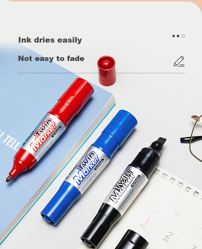 PILOT Double-Ended Marker Pen, Boxed Tip Pen, Oil-Based Marker, Logistics Pen Large Font Pen MFN-15FB Black Single Pack 2