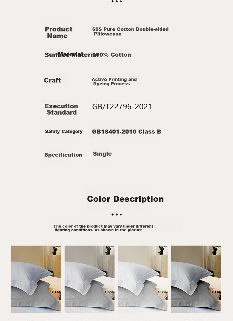 Yuanshenghuo Pure Cotton Pillowcase, Single Size 60% Cotton Pillow Cover, 48*74cm, Gray, Single Piece 12
