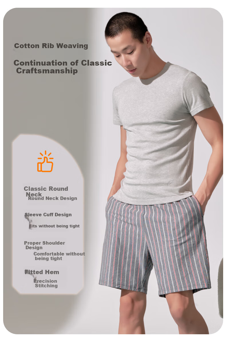 Yiershuang [3A Antibacterial] Ribbed Crew Neck Men's T-Shirt, 40-Count Xinjiang Cotton Short-Sleeve Undershirt for Me 2