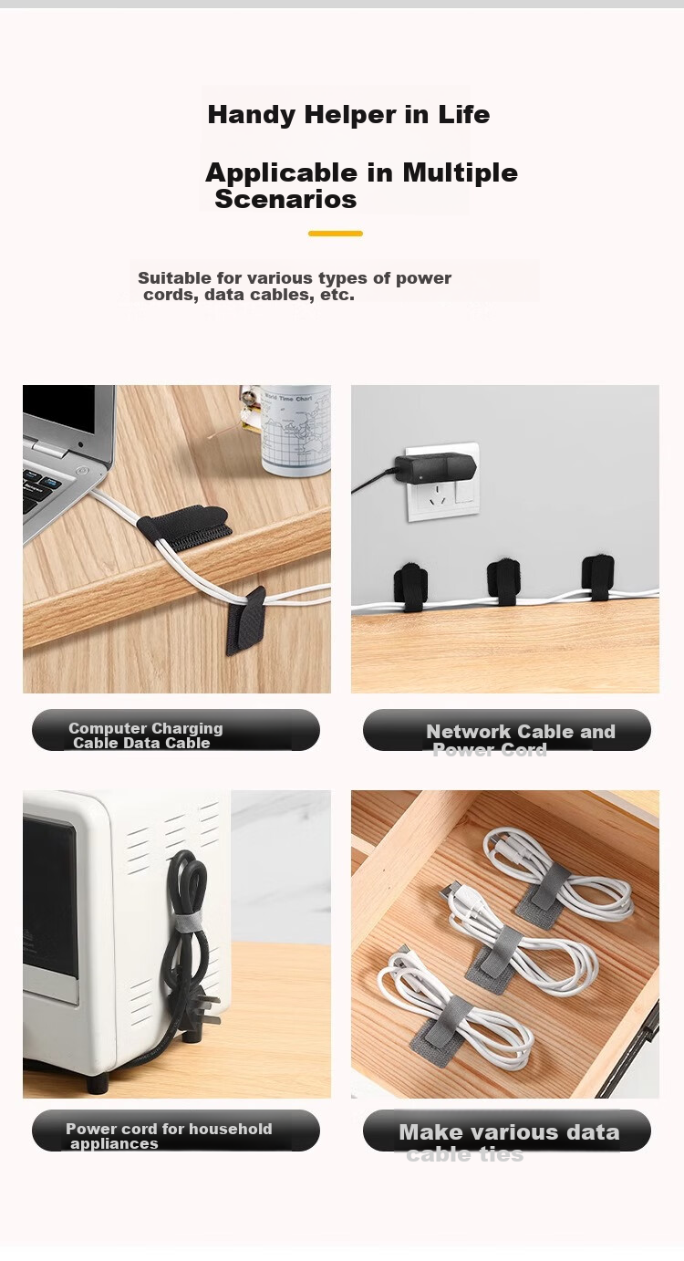 Dengbi Magic Tape Cable Tie, Data Cable Organizer, Wire Management Tool, Cable Tie for Power Cords And Bundles, Cuttable And Adjustable Cable Fastener 8