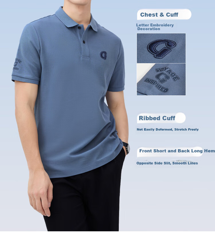 Giordano Comfortable Antibacterial Polo Shirt for Men, High-Tech Cooling Letter Embroidery Lapel Short-Sleeve Top 01015397 9