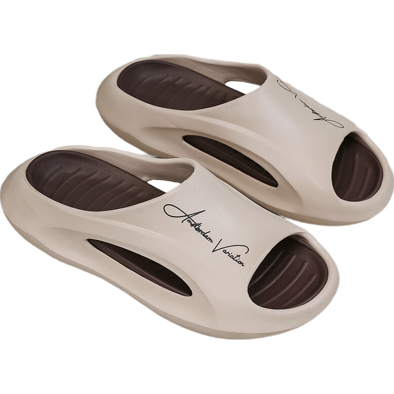 Huamei Jianbu Couple's Home Bathroom Slippers Non-Slip Soft Comfortable Sandals HM23161 Khaki Size 44-45