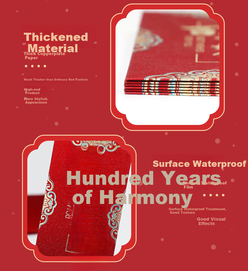 Modouyu Wedding Red Envelopes, "100 Years of Happiness" Design, 6 Pieces, for Weddings, Engagement, And Family Visits, Red Envelopes for Cash Gifts, Hundred Yuan And Thousand Yuan Denominations 8
