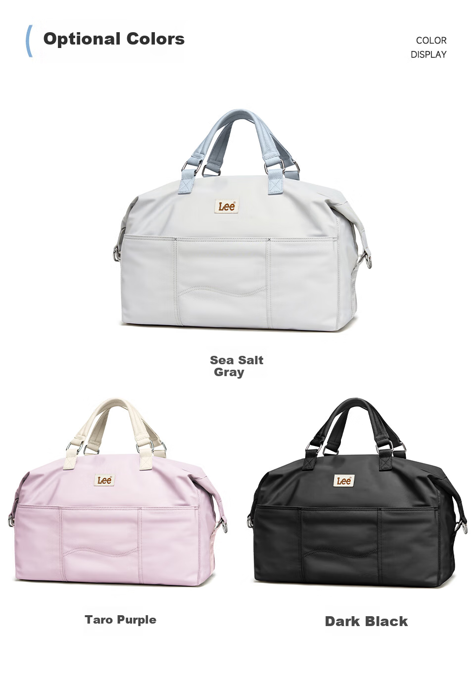 Lee Travel Bag, Women's Short-Trip Business Trip Luggage Bag, Large Capacity Handheld Sports Fitness Bag, Sea Salt Gray 14