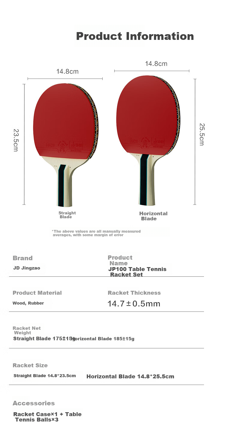 JD Original Ma Xiao Three-Star Table Tennis Racket Single Straight Handle, with Free Racket Case And Ping Pong Balls 14
