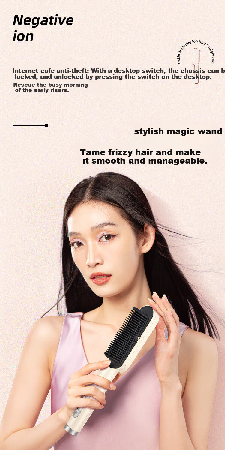 Jindao Ionic Straightening Brush, High Crown Volumizing Curling Iron, Anti-Frizz Flat Iron, Hair Styling Tool KD380K White Portable Travel Mid-Autumn Festival Gift Birthday Present 7