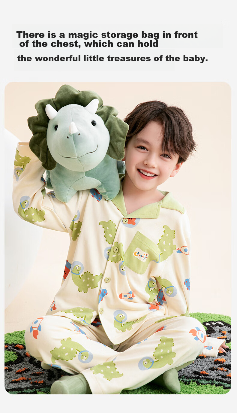 Fenteng Children's Pajamas Class A 100% Cotton 7A Antibacterial Anti-Static Spring 2025 New Boys' Home Wear Set 5