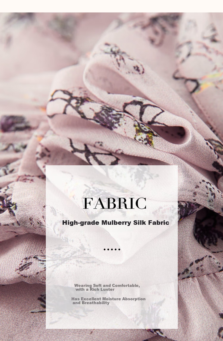 Dme [Naked Feel Ceiling] Spring And Autumn 100 Mulberry Silk Stand Collar Three-Quarter Sleeve Printed Elegant Long Dress for Wome 5