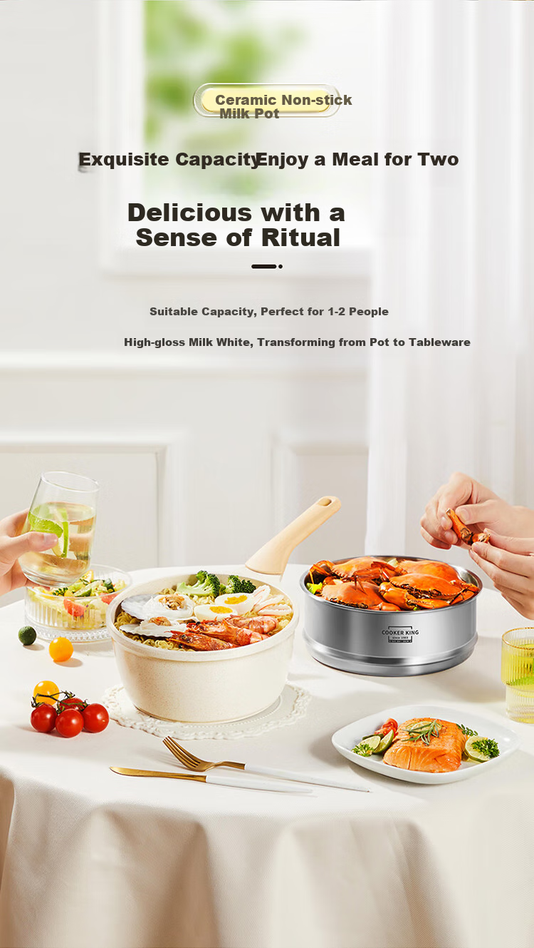 COOKER KING Milk Pot, Low-Pressure Milk Pot, Baby Food Pot, Noodle Pot, Large White Milk Pot 20cm with Steamer Insert 5