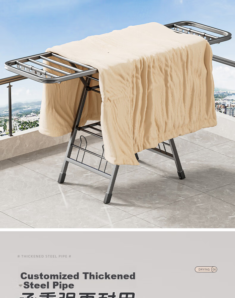 Shengnuoyilin Clothes Drying Rack, Floor-Standing Foldable Hanger, Indoor Drying Pole, Balcony Quilt Hanger, Double-Layer 1.4m 6