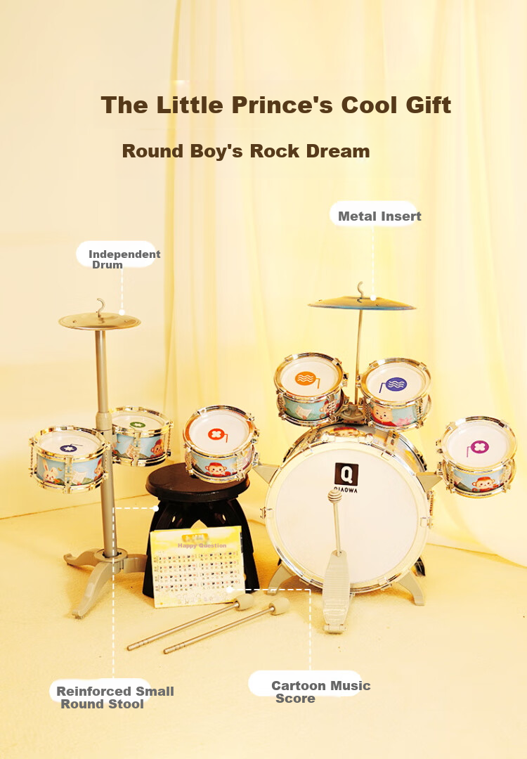 QIAO WA BAO BEI Kids Drum Set Children's Gift Toy for Ages 1-5 Birthday Present for Boys and Girls Early Education New Year Toy 5