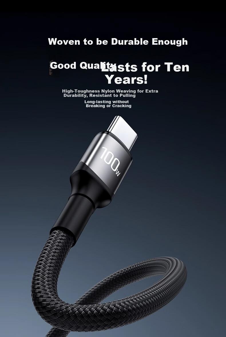 Nengshi Type-C Data Cable, Apple 15/16 Two-In Charging Cable, PD100W Fast Charging, Suitable for Huawei, Xiaomi, OPPO Laptops, Carplay, One-To 1.2 Meters, Black 10