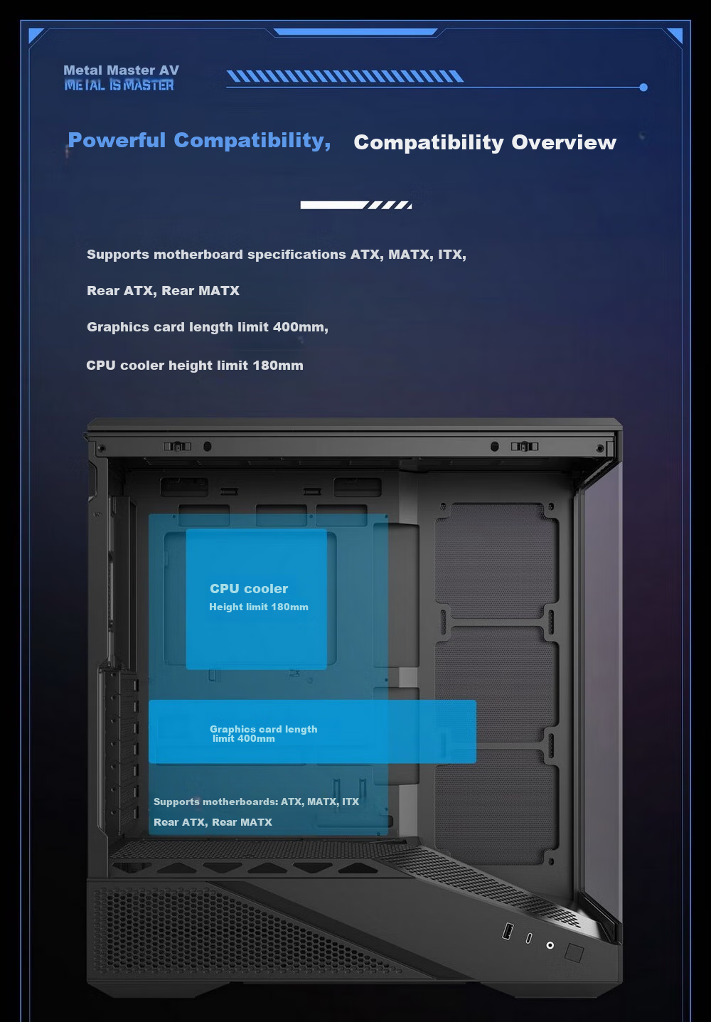 Yingchi Metal Master Dark Knight Gaming Computer Case (ATX, Supports 360mm Water Cooling, Quick Disassembly, Top And Bottom Compartment View, TYPE-C, Parts Box, Cable Management) 9