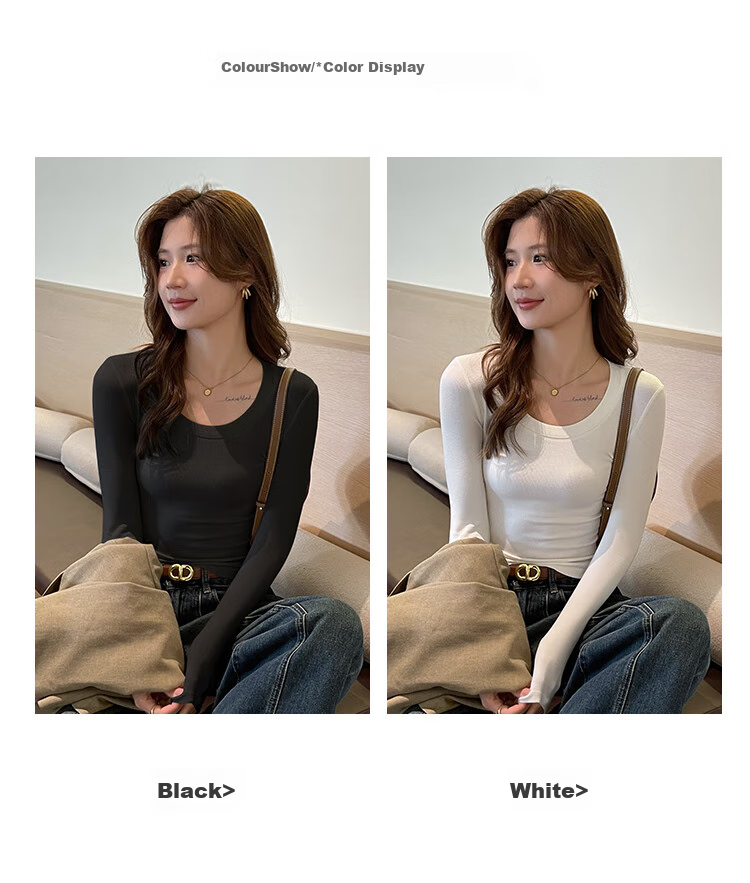 Zhuomuniao Long-Sleeve Base Layer for Women, Slim Fit Round Neck Waist-Cinching Ribbed High-Elasticity Skin-Friendly Inner Wear Or Outer Wear Top, Black, 2XL 3