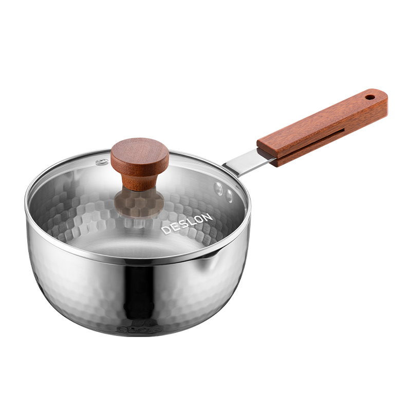 DESLON 18cm Snow Pan 316L Stainless Steel Milk Pot Small Soup Pot Non-Coated Thickened Cooking Pot for Noodles and Baby Food