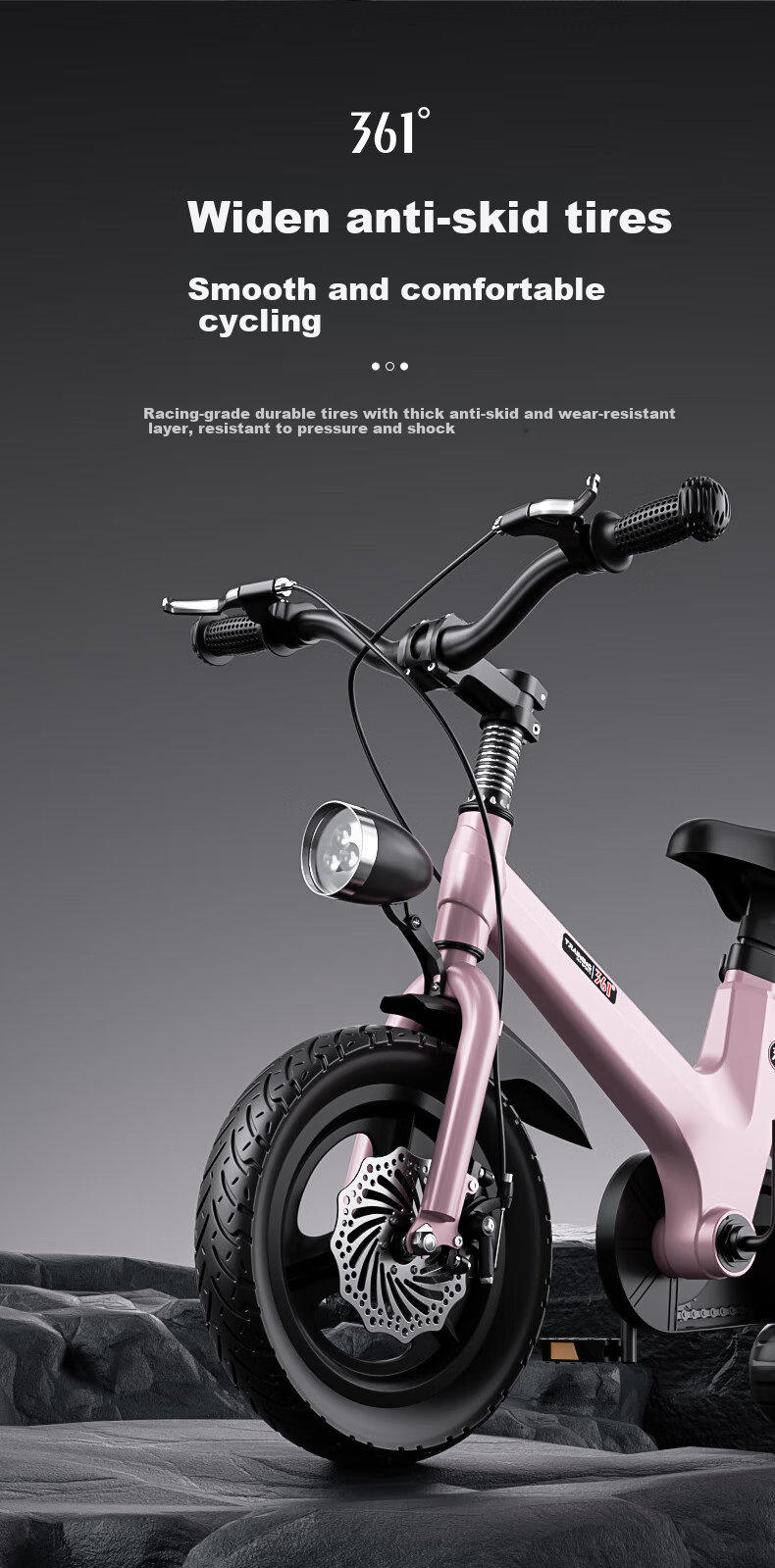 361° Children's Bicycle for Ages 3-6 Dual Disc Brake Baby Pedal Bike for Boys And Girls with Training Wheels 16-Inch White 6