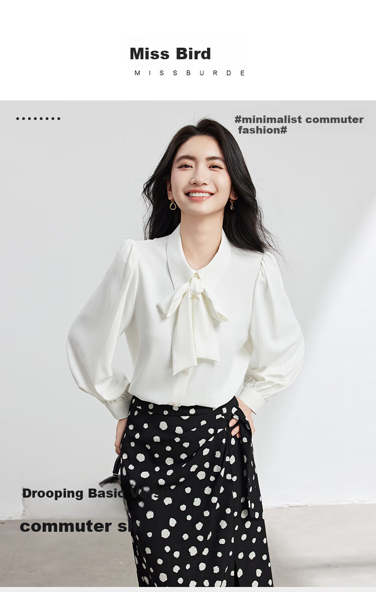 Bodexiaojie Women's Chiffon Bow Tie Blouse, Professional Commute Formal Wear, Inner Layer for Petite Figures, Interview Shirt, White, XL 1