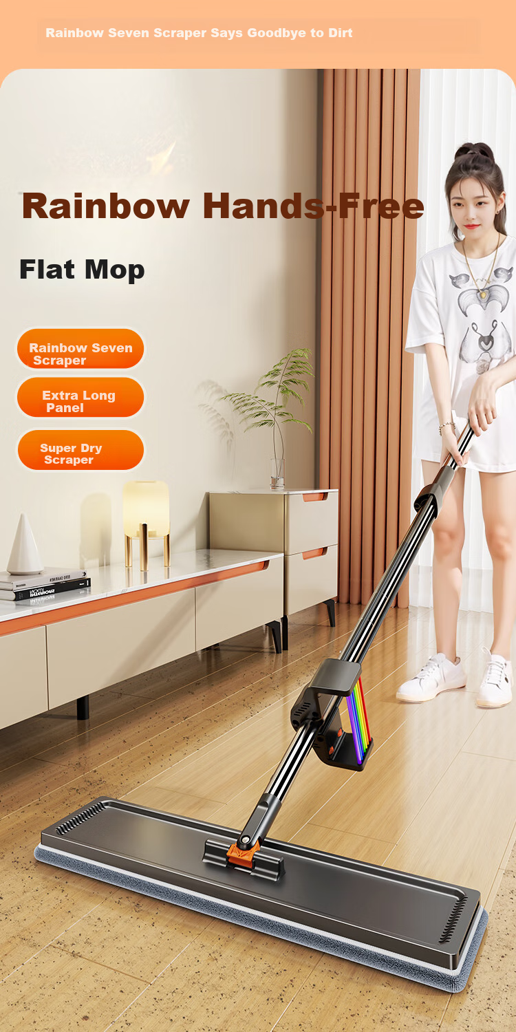 Jiabangshou Flat Mop, 50cm, 4 Cloths, Household All-In No Hand Washing Required, 2026 Aluminum Alloy Floor Cleaning Tool, Floor Mop Cloth 1