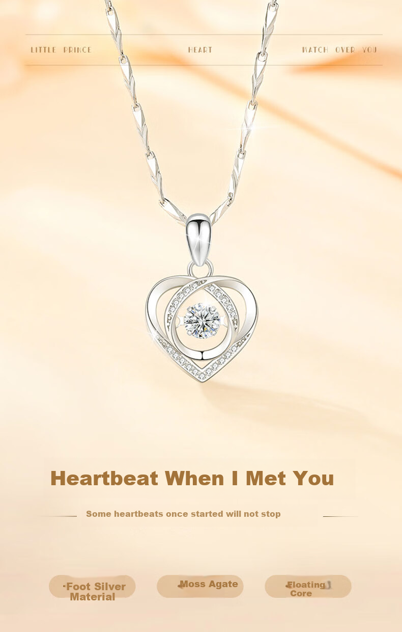 Zhenshangyin Chinese Gold "Pulsating Heart" Sterling Silver Necklace for Women, One Carat Moissanite Pendant, New Style, Birthday Gift for Girlfriend 1