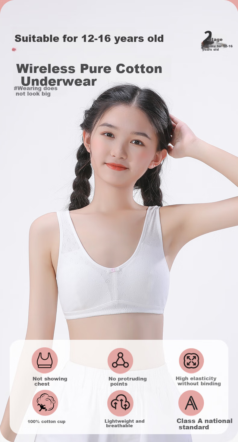 Ailier & ouluola Girls' Underwear for Middle School Students Ages 12-16, Teenage Girls' Pure Cotton High School Bra, Puberty Development Stage, Size 85B 2