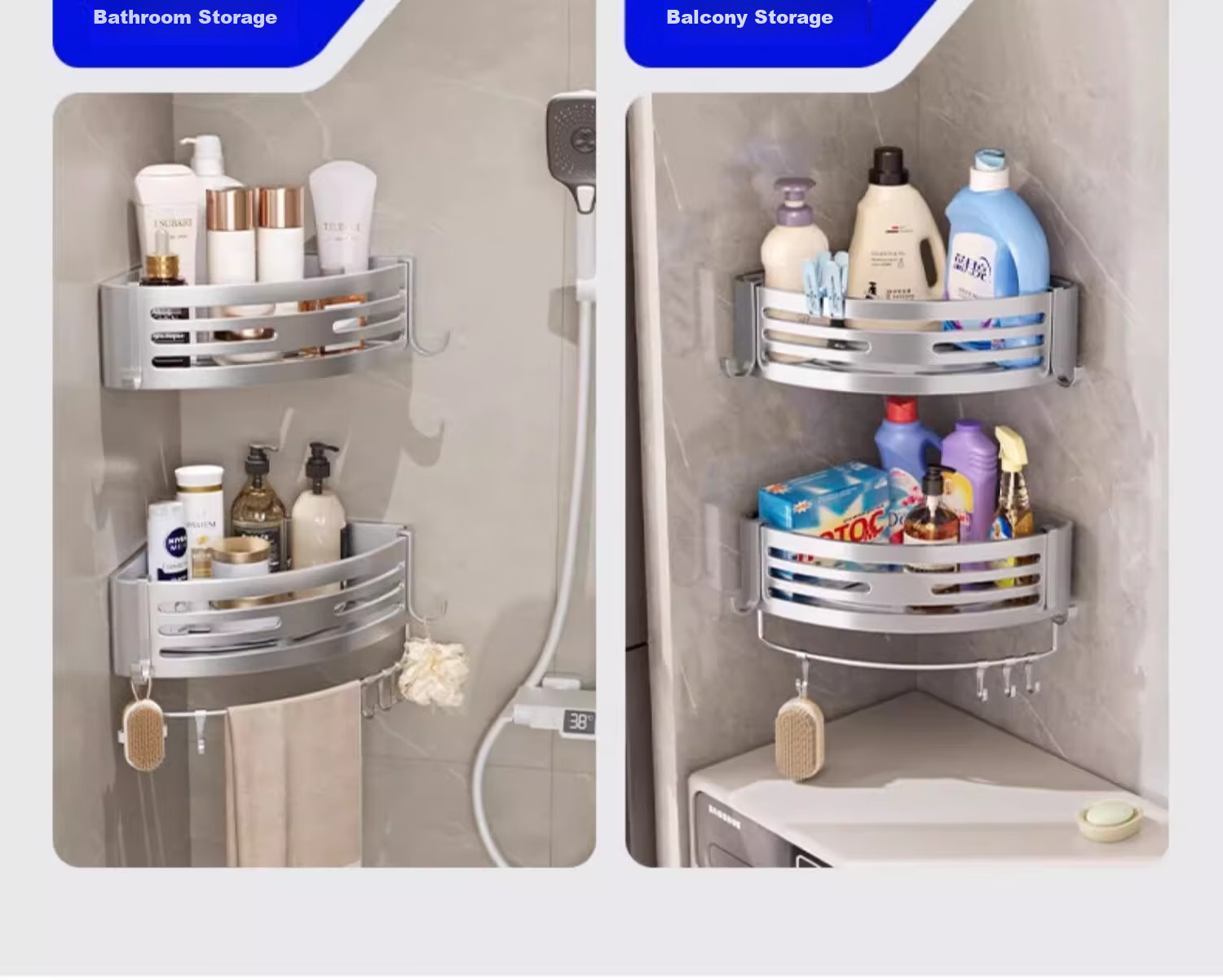 Baihan Bathroom Storage Rack, Triangle Shelf without Drilling, Hanging Organizer for Toilet, Washroom Storage Rack, Sink Corner Shelf 18